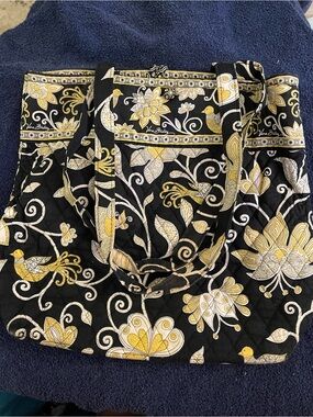 Vera Bradley Black, Yellow & Cream Quilted Floral Bird Tote